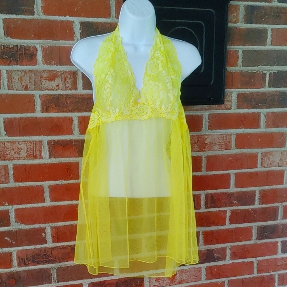 Victoria's Secret The Lace Sunny Yellow Halter Babydoll Size XL